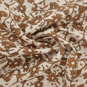 Viskose Fashion - ochre daisies vintage white 