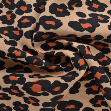 Viskose Fashion - leopard spots black/dark orange on beige
