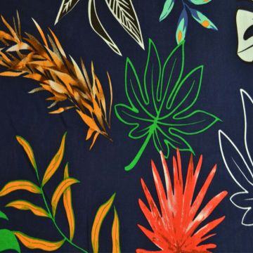 Viskose - Navy Leafs