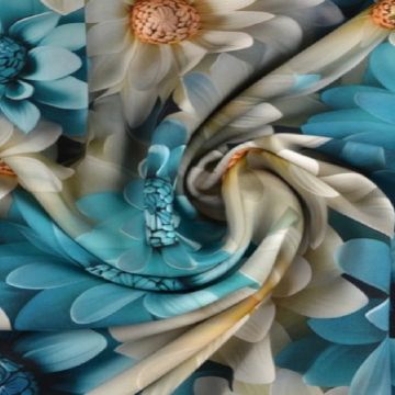 Viskose - Digital Bleu/White Flowers on Dark Green