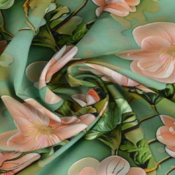 Viskose - Magnolia Branches on Green