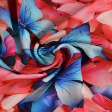 Viskose - Pink/Blue Butterfly Flowers