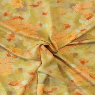 Viskose - Orange Flowers on Bright Green/Grey