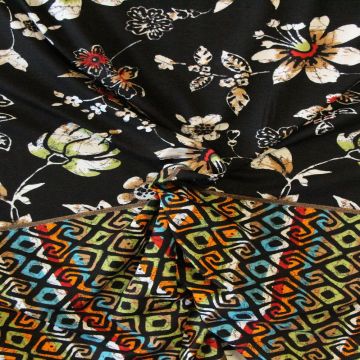 Viskose Jersey - Multicolor Flowers and Fantasy on Black