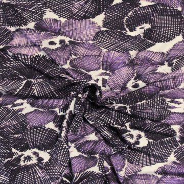 Viskose Jersey - Purple Scratched Flowers on White