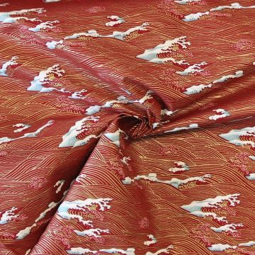 Katoen Canvas - Golden Waves in the Sea on Dark Red