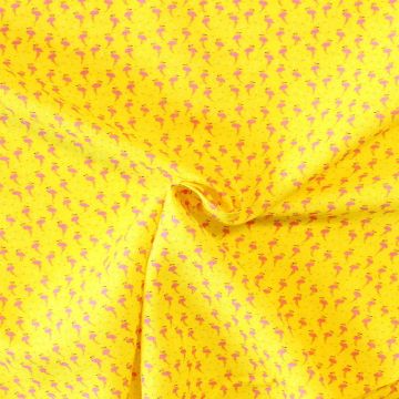 Katoen Canvas - Tiny Pink Flamingos on Yellow
