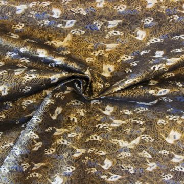 Katoen Canvas - Flying Golden Crane Bird on Navy