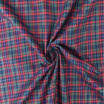 Weihnachtsbaumwolle – Blaues Karomuster mit Silberfaden