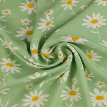 Viscose - Happy White Daisies on Soft Green